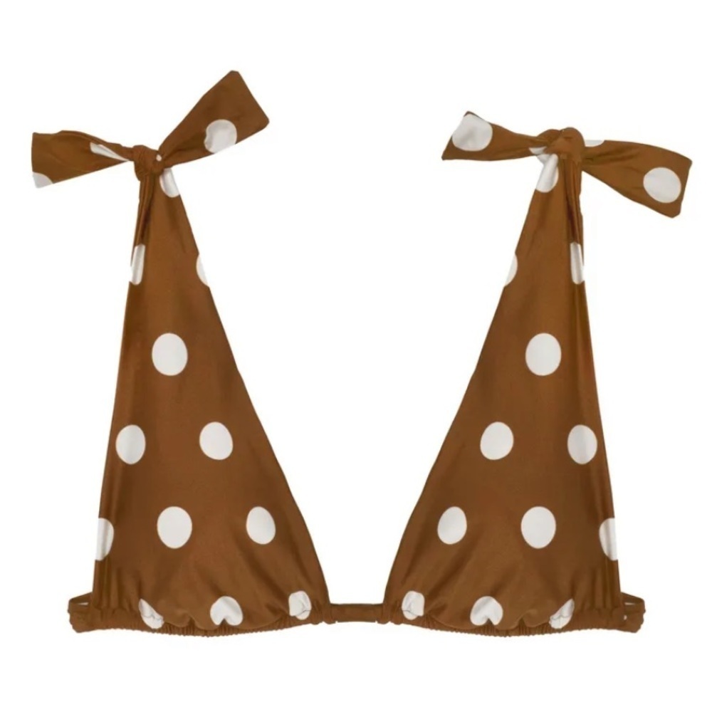 SIDWAY SWIM Stomp The Divots Bikini Top, Brown and White Polka Dot, Size XS